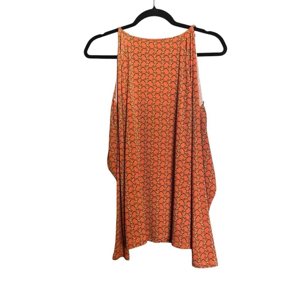 Michael Kors Cold Shoulder Top Women Medium Multicolor Chain Link Stretch Blouse